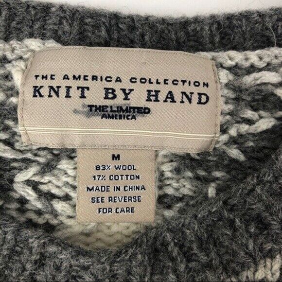 THE LIMITED Y2K hand knit Aztec Wool Cotton Sweater M cabincore country Western - Picture 3 of 7